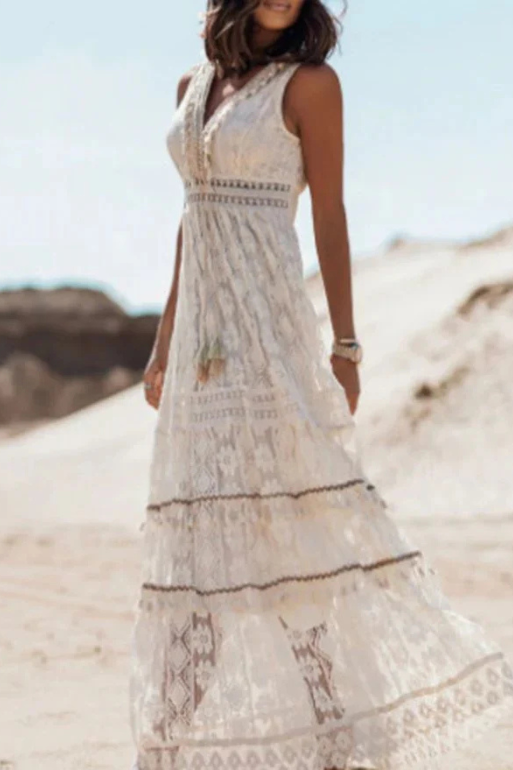 Boho Maxi Zomerjurk Met Kantdetails En Kwastjes