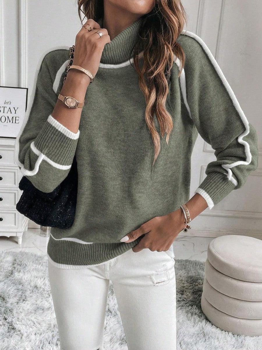 Groene Dames Coltrui met Lange Mouwen en Contrasterende Details