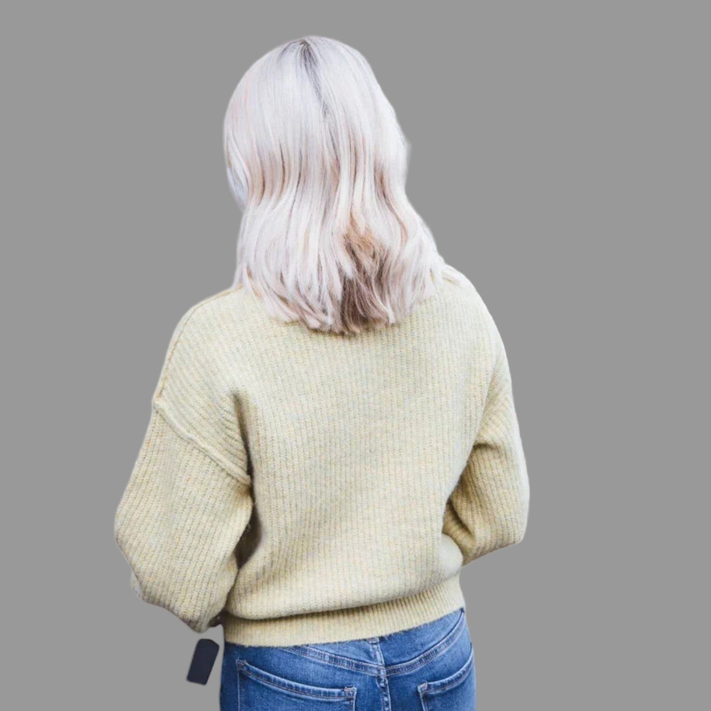 Knitted Yellow Women's Turtleneck Sweater with Long Sleeves