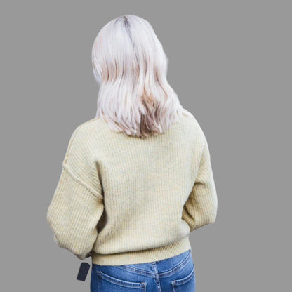 Knitted Yellow Women's Turtleneck Sweater with Long Sleeves