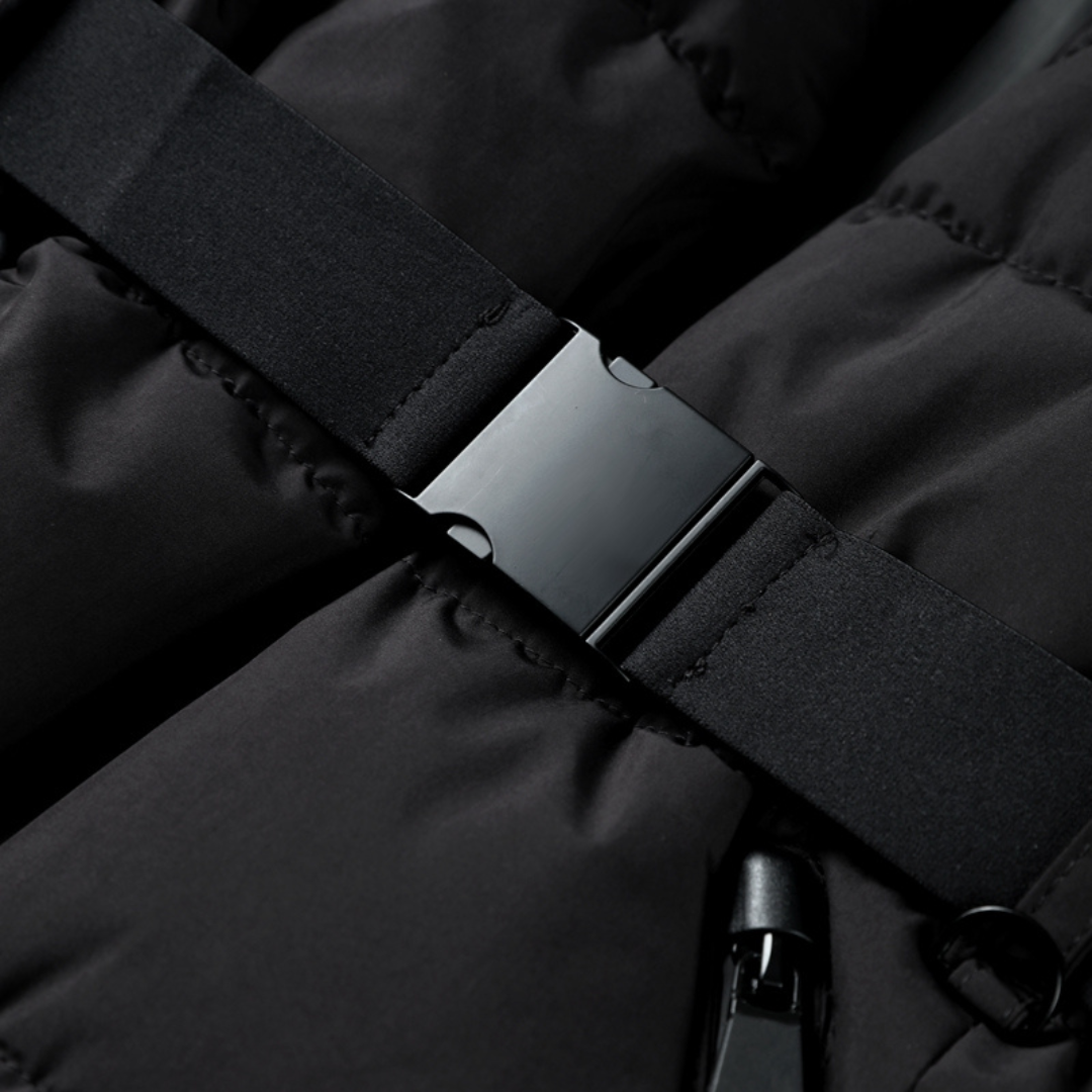 Warme Zwarte Dames Puffer Jas met Riem en Hoge Kraag