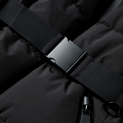 Warme Zwarte Dames Puffer Jas met Riem en Hoge Kraag