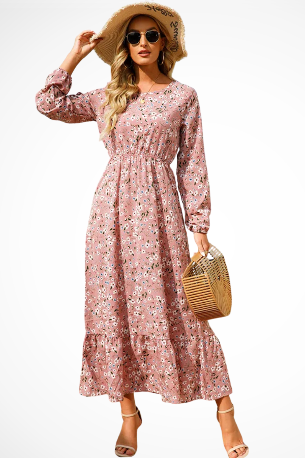 Maxi Zomerjurk Met Bloemenprint En Lange Mouwen Voor Dames