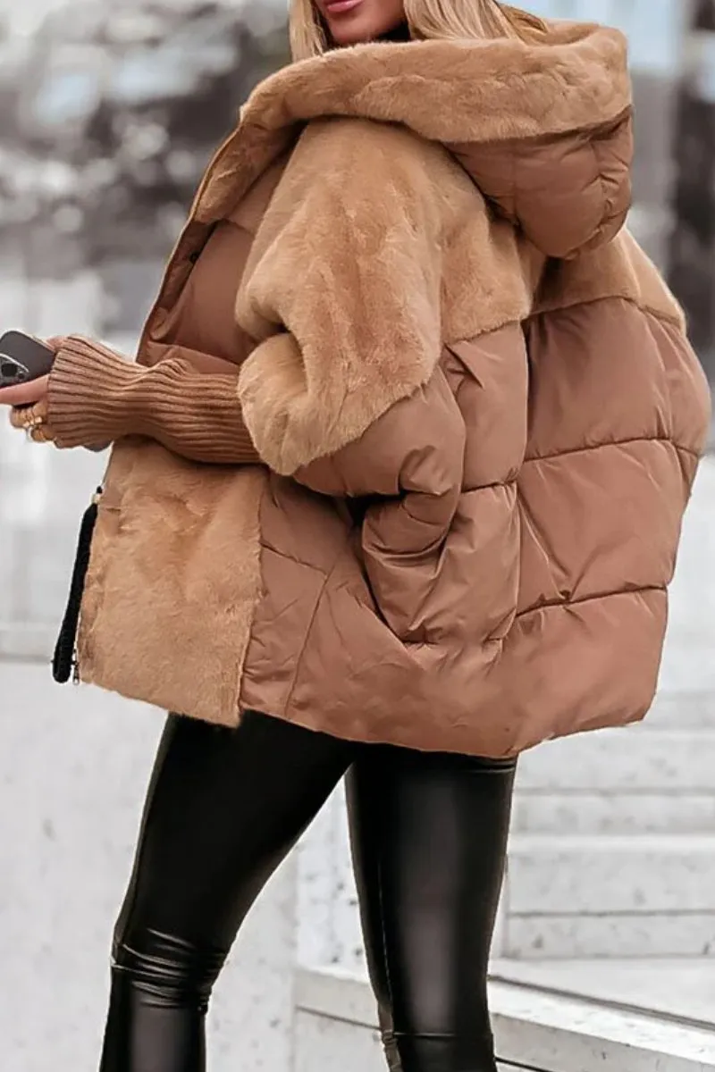 Oversized Gewatteerde Dames Puffer Jas met Imitatiebont en Capuchon
