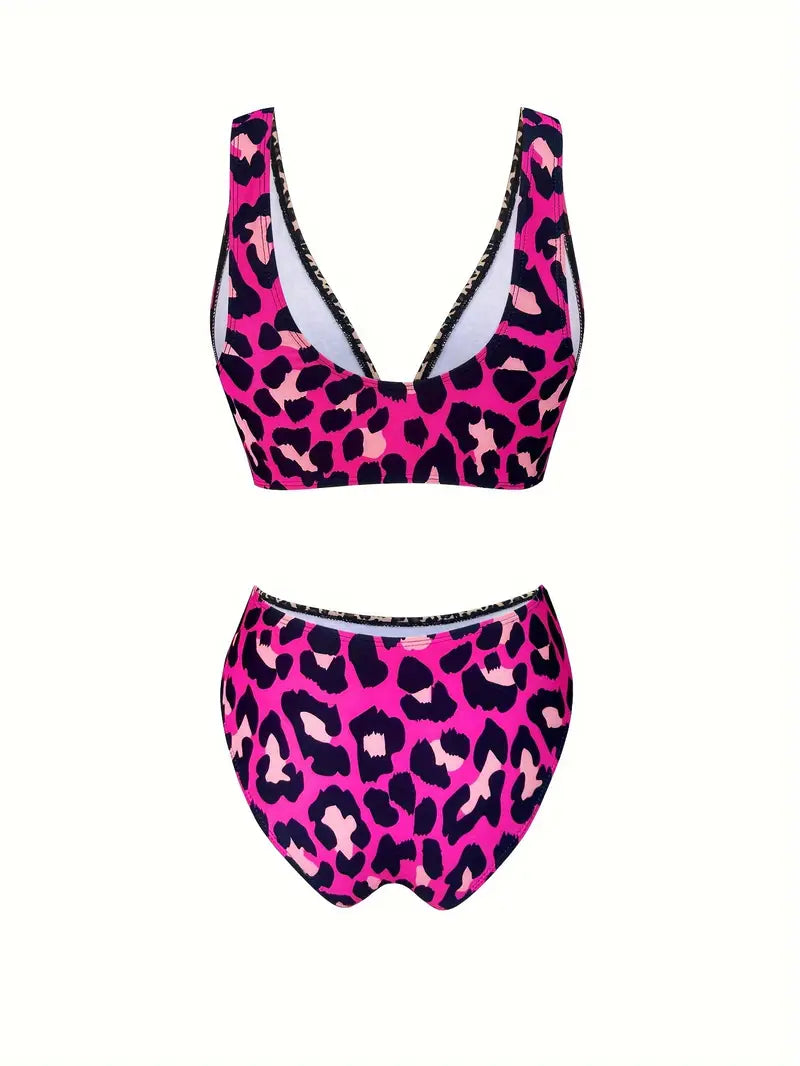 Fayyaza | Leopard Print High-Waisted Bikini Set