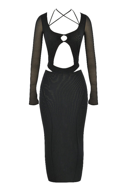 Teila | Cut-Out Bodycon Jurk met Mesh Mouwen
