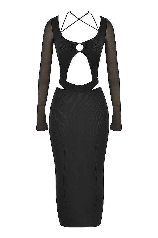 Teila | Cut-Out Bodycon Dress with Mesh Sleeves
