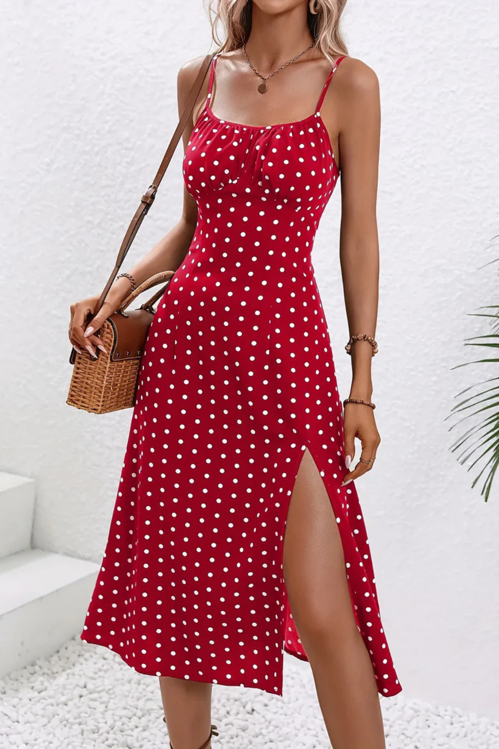 Gebloemde Midi Zomerjurk Met Split En Spaghettibandjes