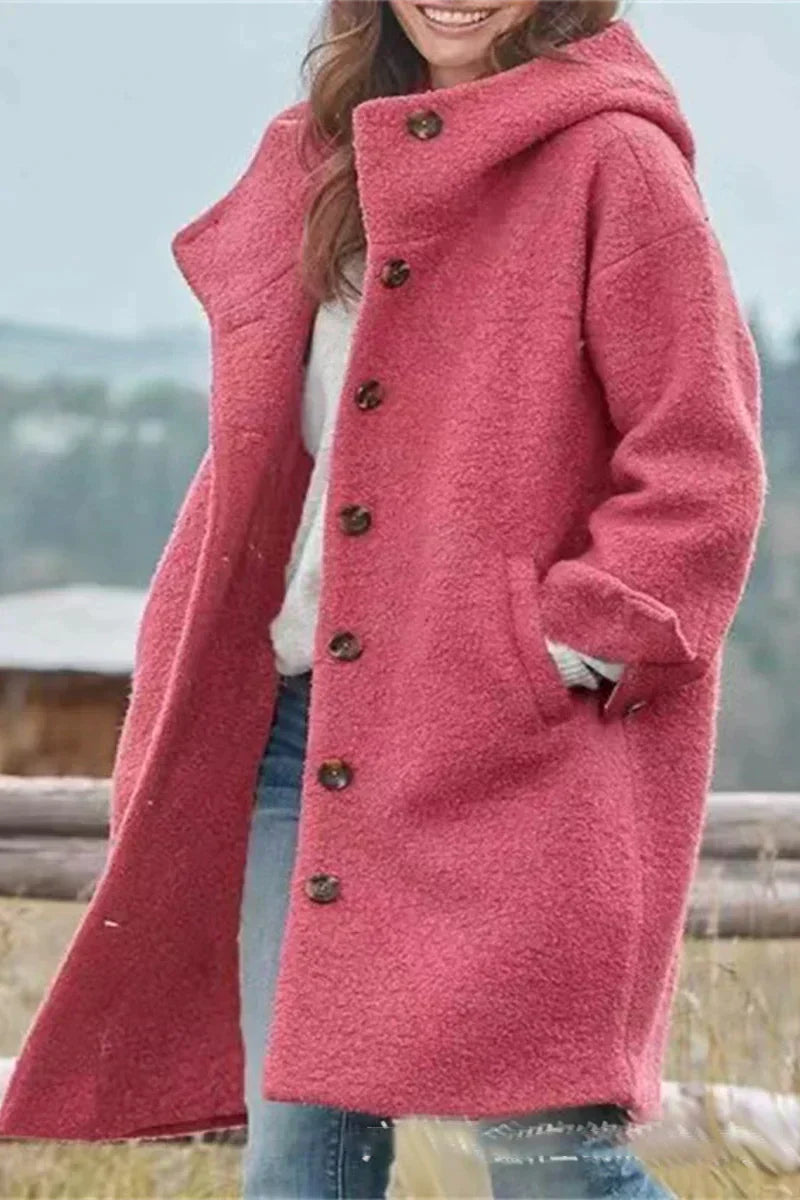 Oversized Dames Teddy Tussenjas met Capuchon en Knopen