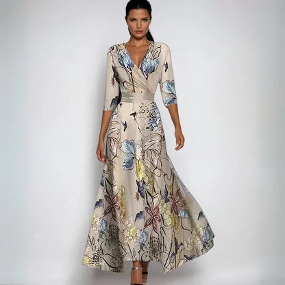 Floral Print Cocktail Dress In Maxi Length With Wrap Detail