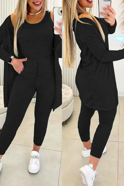 Warme Dames 3-delige Loungewear Set met Legging en Vest