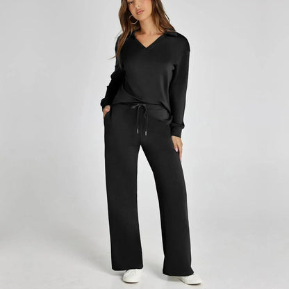 Stijlvolle Dames Loungewear Set met Wijde Pijpen