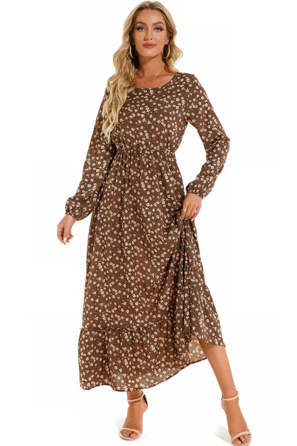Maxi Zomerjurk Met Bloemenprint En Lange Mouwen Voor Dames