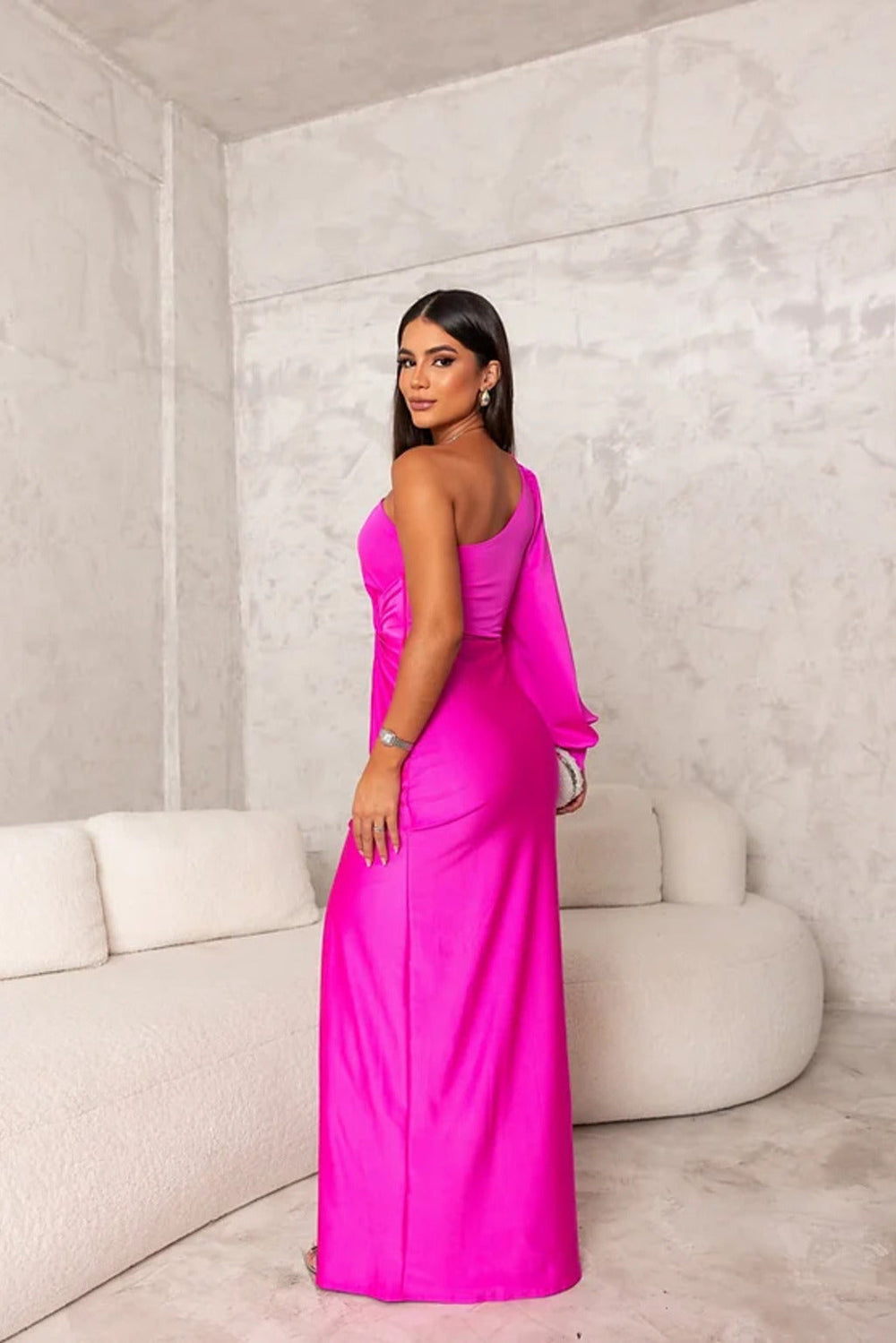 Lyca | Asymmetric Satin Evening Dress with Draping Gala Gown