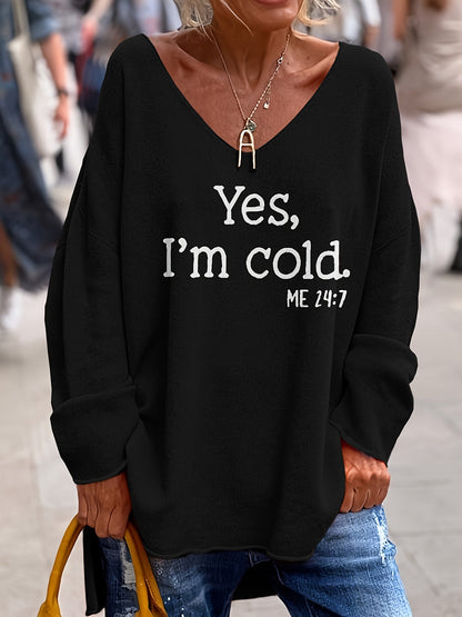 Trendy Oversized Dames Trui met V-Hals en Print