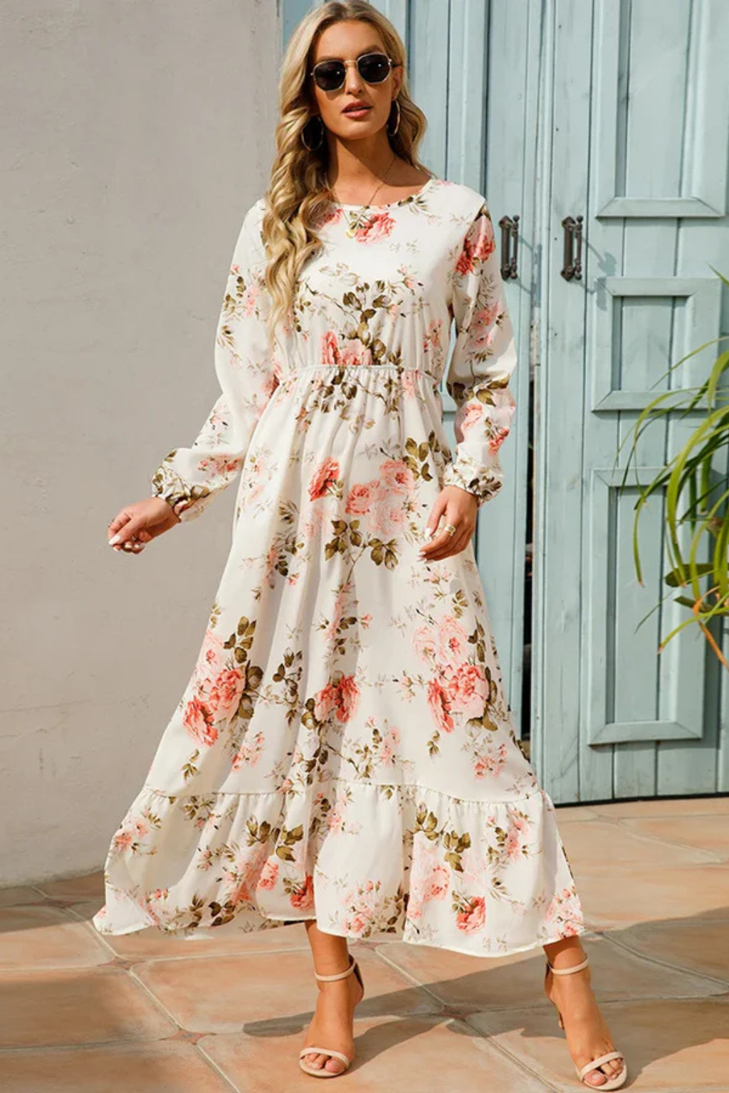 Maxi Zomerjurk Met Bloemenprint En Lange Mouwen Voor Dames