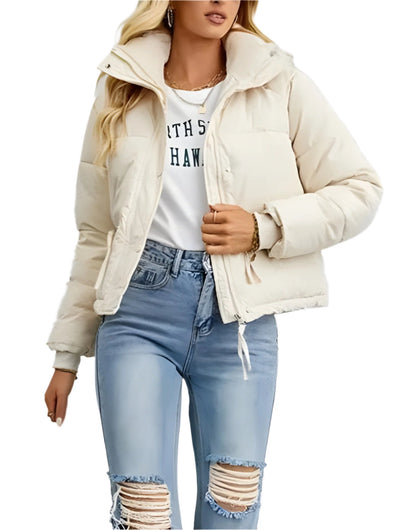 Trendy Warme Dames Puffer Jas met Rits en Hoge Kraag