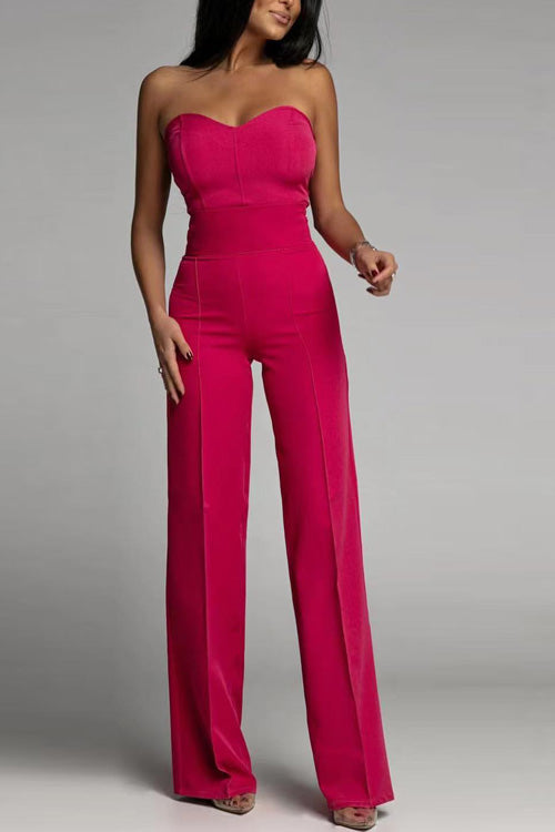 Trendy Strapless Jumpsuit Met Wijde Pijpen voor Vrouwen