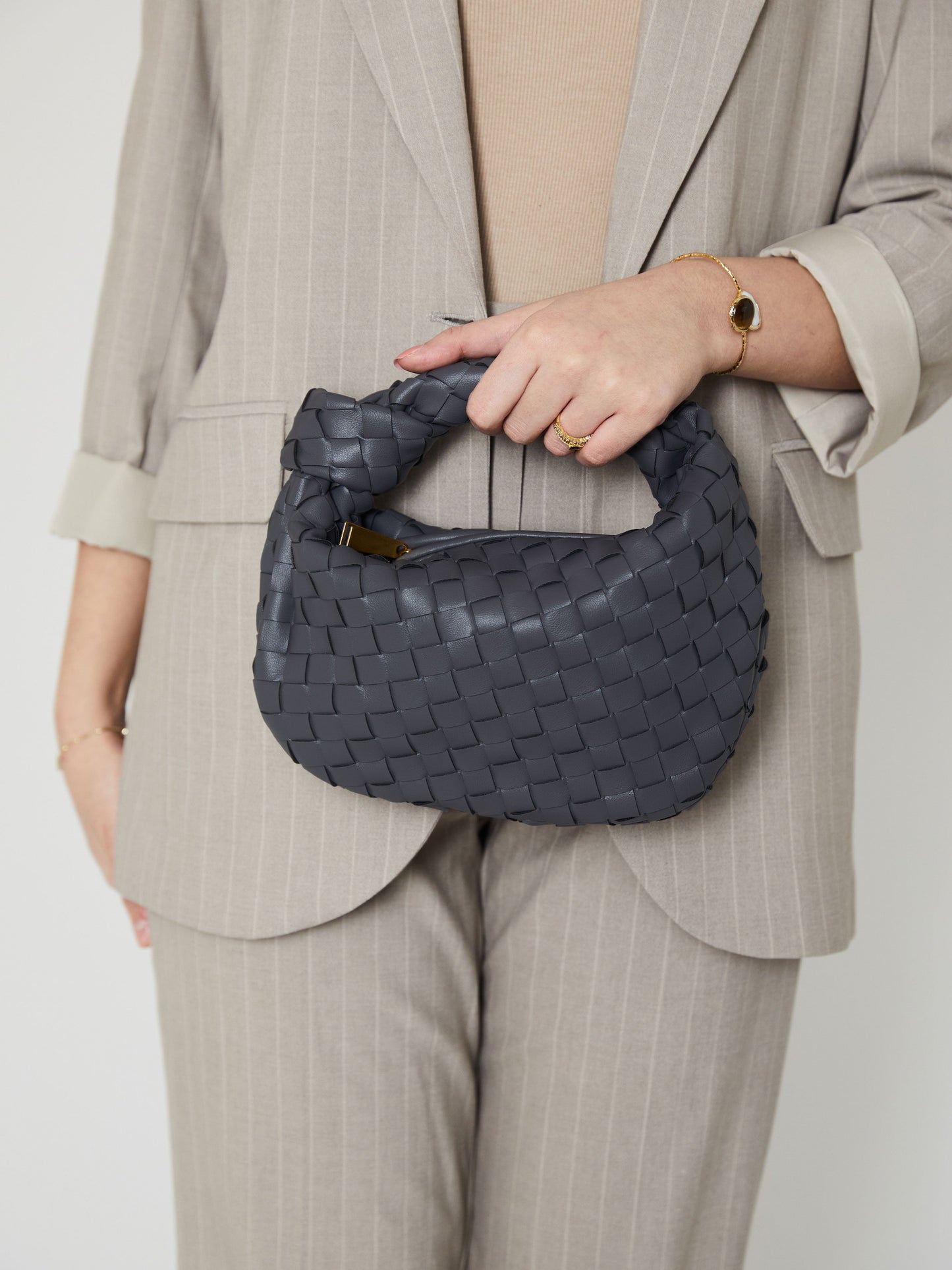 Viola | Elegant Dark Gray Woven Handbag