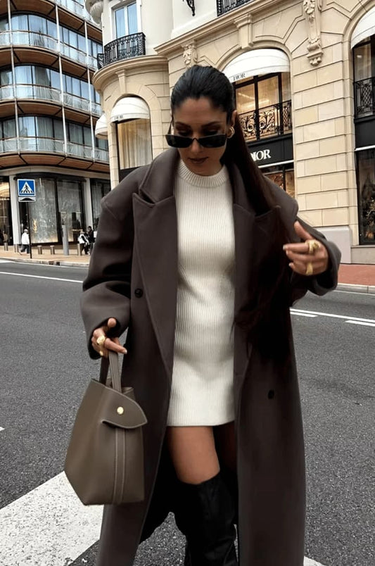 Lange Oversized Elegante Vrouwen Wollen Jas met Knopen