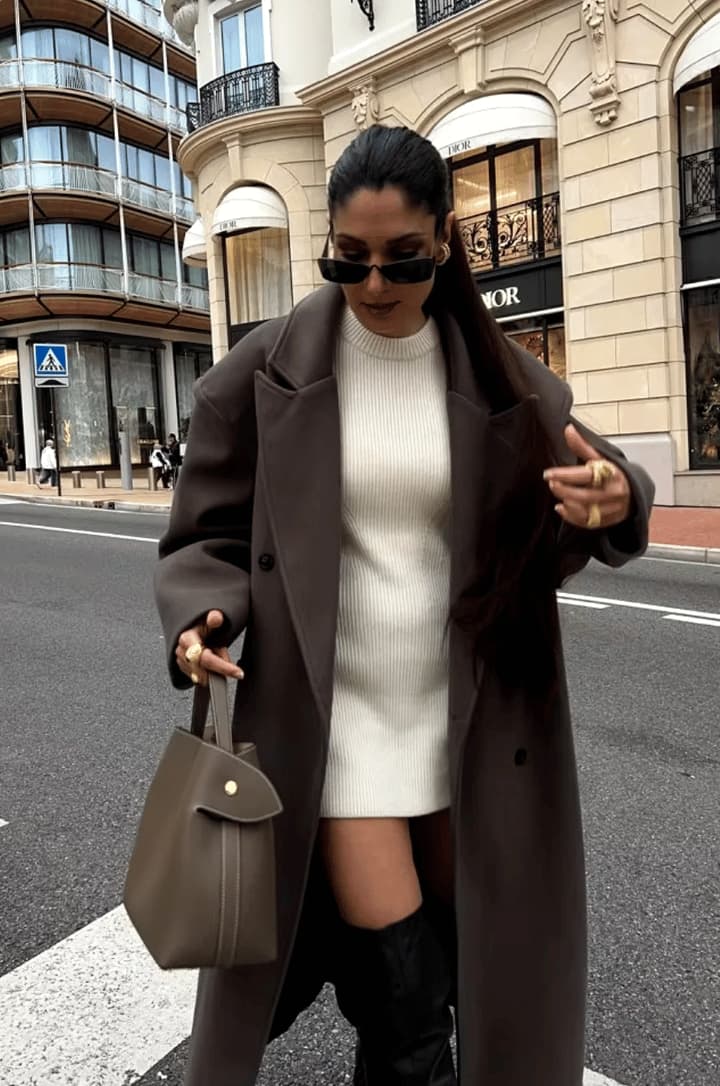 Lange Oversized Elegante Vrouwen Wollen Jas met Knopen