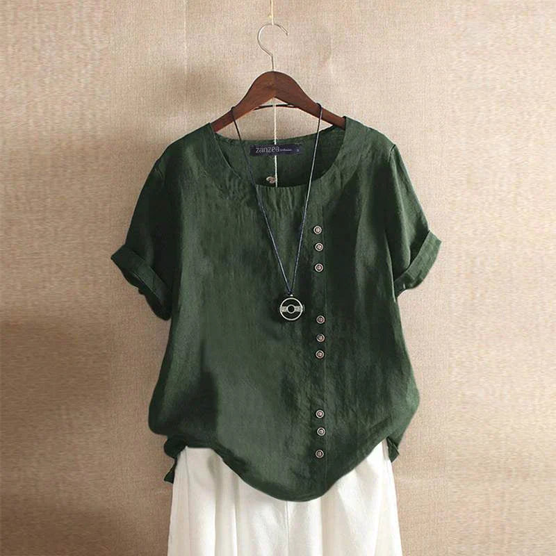 Lia | Casual Linnen Top met Asymmetrische Knopen
