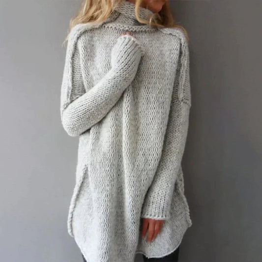 Oversized Grijs Dames Trui met Col en Lange Mouwen