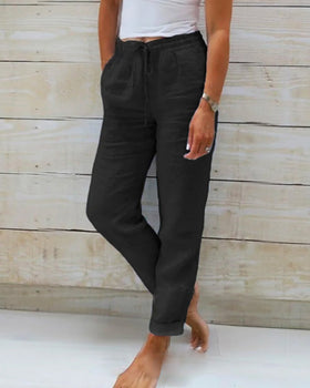 Comfortabele Luchtige Dames Broek met Elastische Taille en Zakken