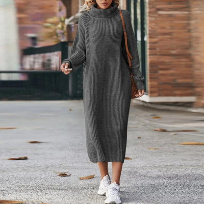 Warme Comfortabele Dames Maxi Sweater Jurk met Col