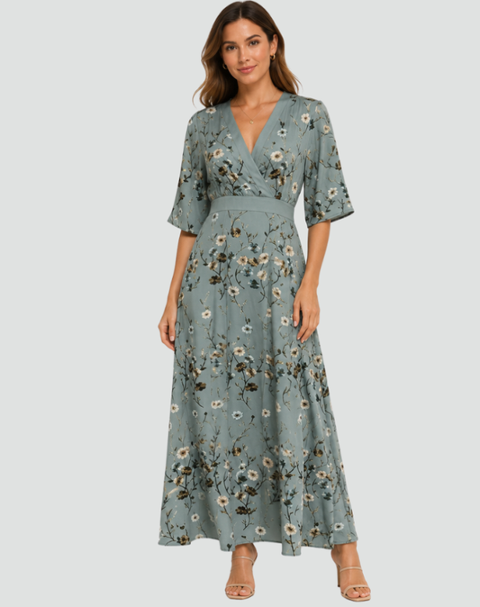 Maxi Jurk voor Vrouwen met Bloemenprint en 3/4 Mouwen
