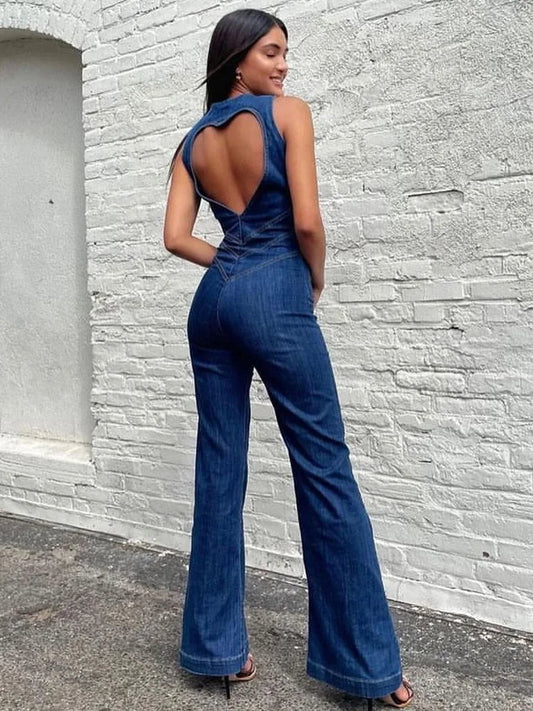 Maria | Denim Flared Jumpsuit