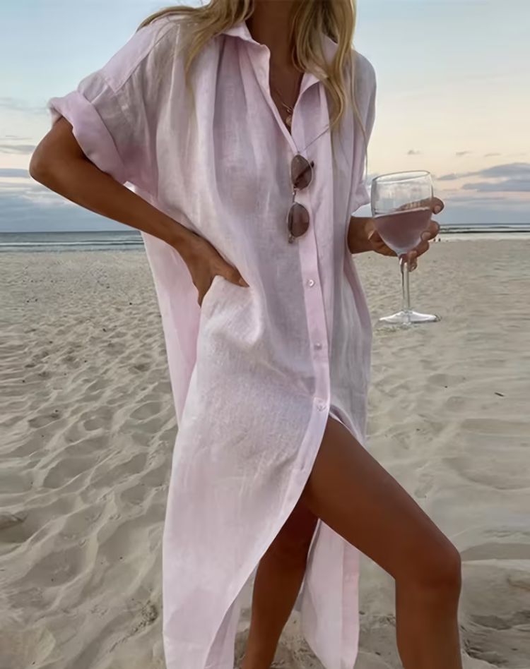 Kay | Airy Linen Beach Dress with Button Closure