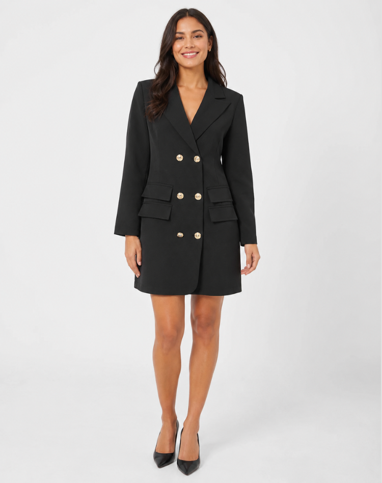 Britany | Elegant Blazer Dress with Gold Button Closure