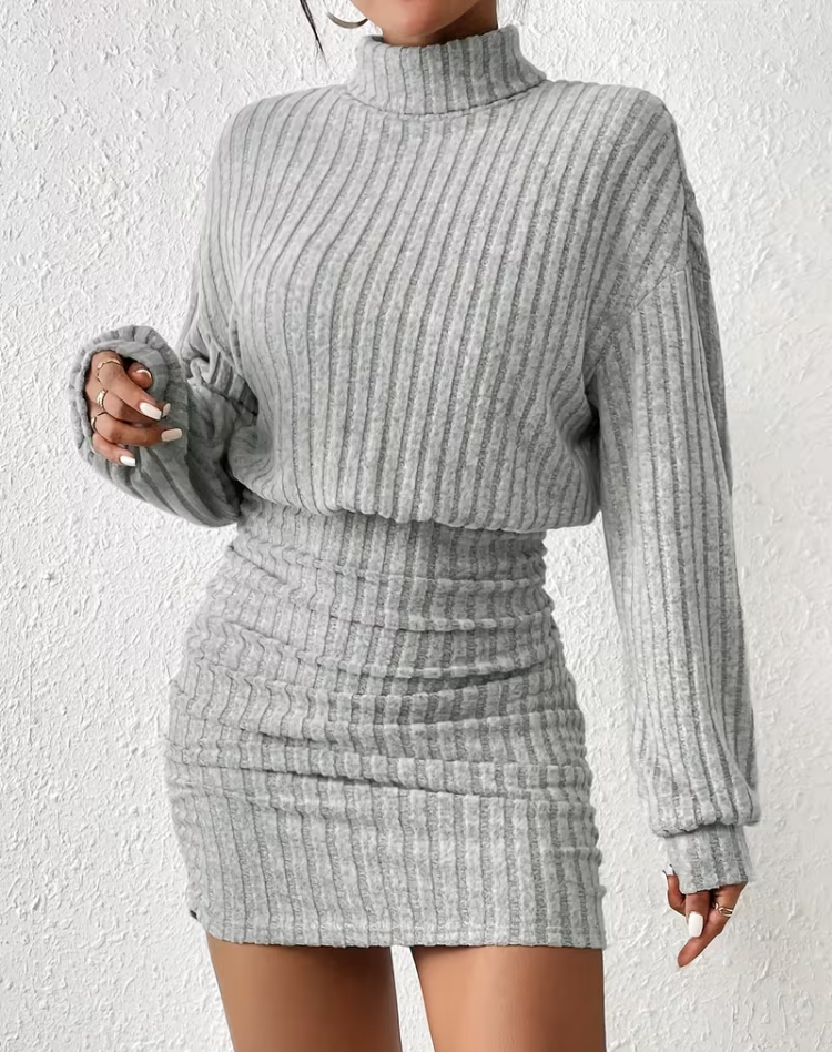 Ensemble tricoté élégant pour femmes avec col roulé et jupe midi