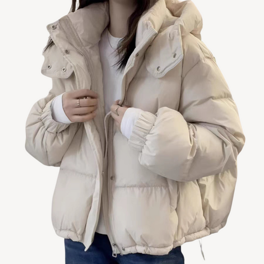 Oversized Dames Puffer Jas met Hoge Kraag en Rits