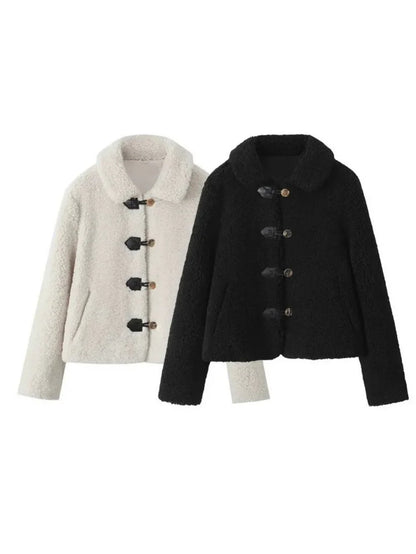 Zachte Warme Teddy Dames Jas met Knopen