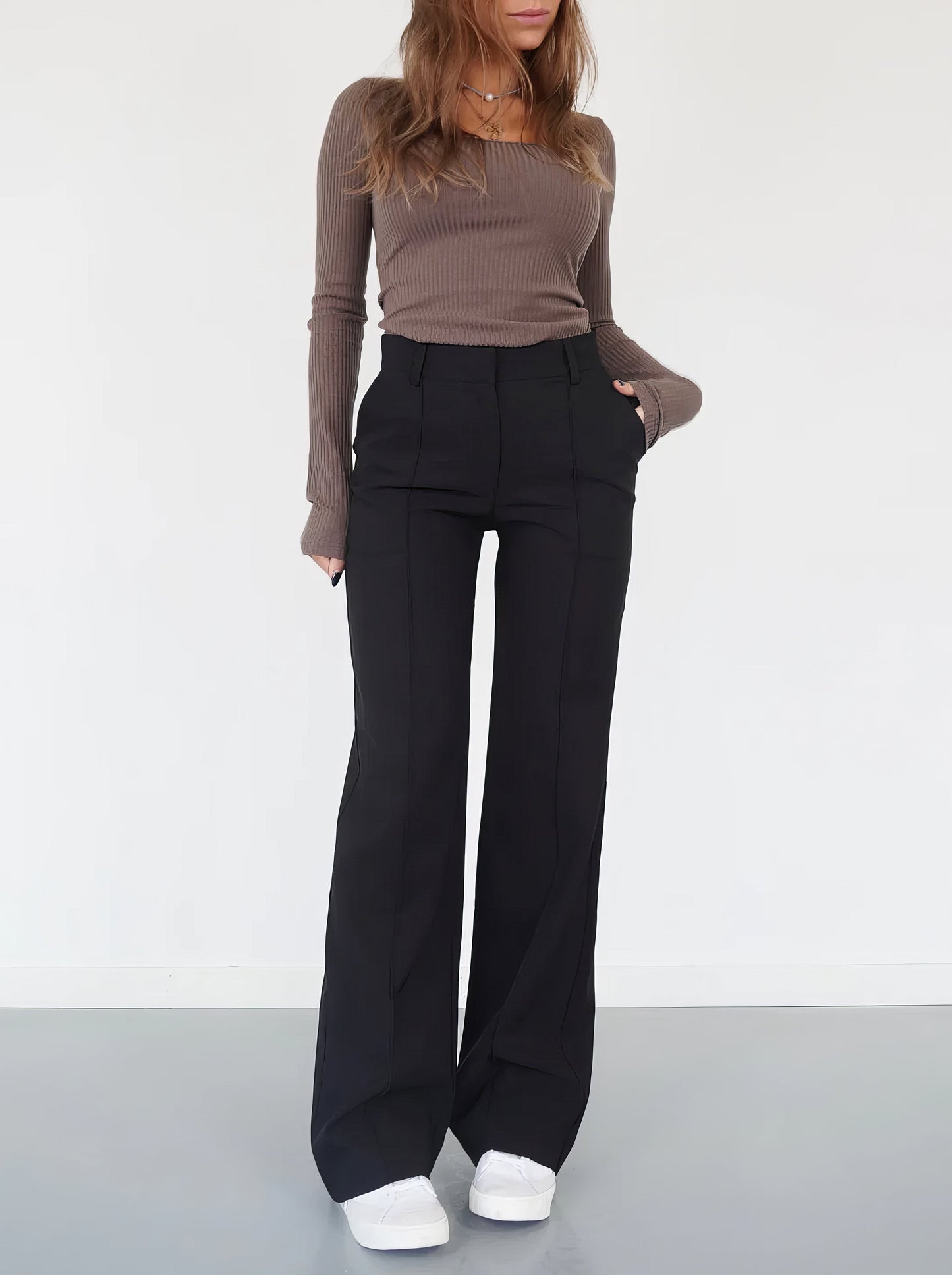 Stijlvolle Dames Pantalon met Hoge Taille en Wijde Pijpen