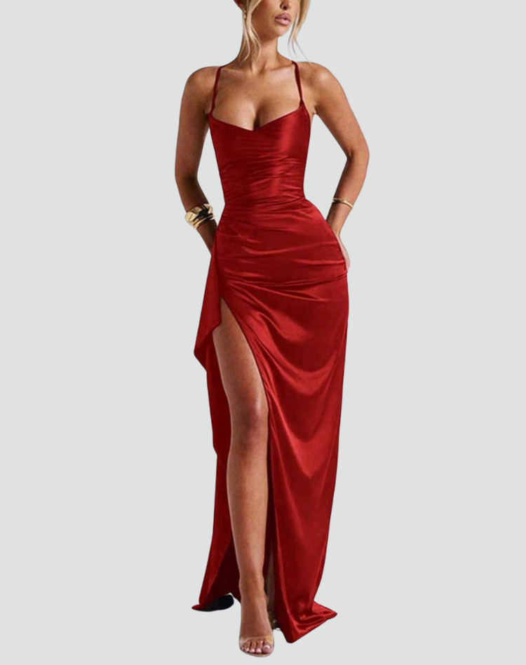 Elegante verfijnde dames avond jurk met split