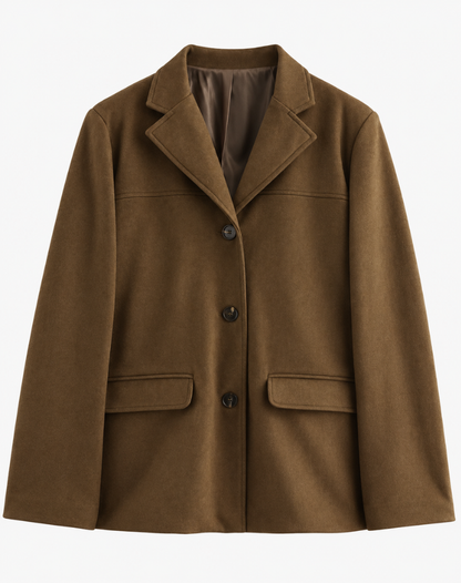 Blazer oversize pour femme en suédine avec revers et fermeture boutonnée