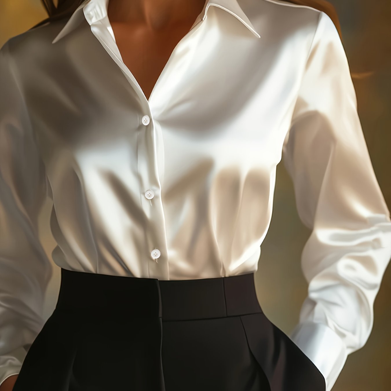 Elegante Dames Blouse met Klassieke Kraag en Lange Mouwen