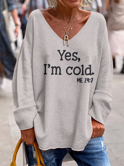 Trendy Oversized Dames Trui met V-Hals en Print