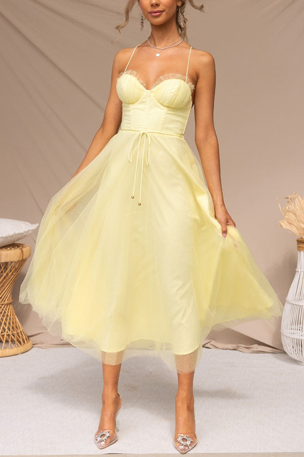 Moxi| Tulle Corset Dress with Spaghetti Straps
