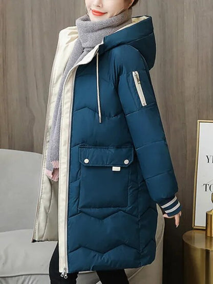 Lange Warme Dames Puffer Jas met Capuchon en Zakken
