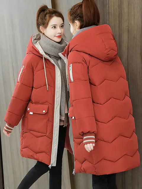 Lange Warme Dames Puffer Jas met Capuchon en Zakken