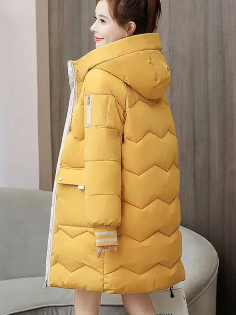 Lange Warme Dames Puffer Jas met Capuchon en Zakken