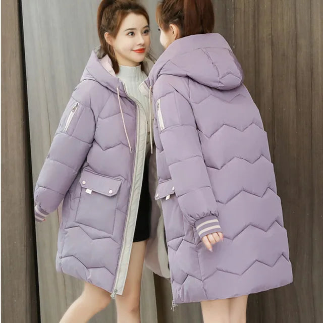Lange Warme Dames Puffer Jas met Capuchon en Zakken