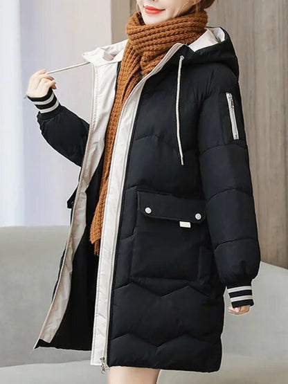 Lange Warme Dames Puffer Jas met Capuchon en Zakken