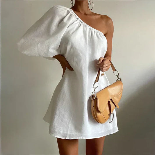 Brígh | One-Shoulder Puff Sleeve Dress