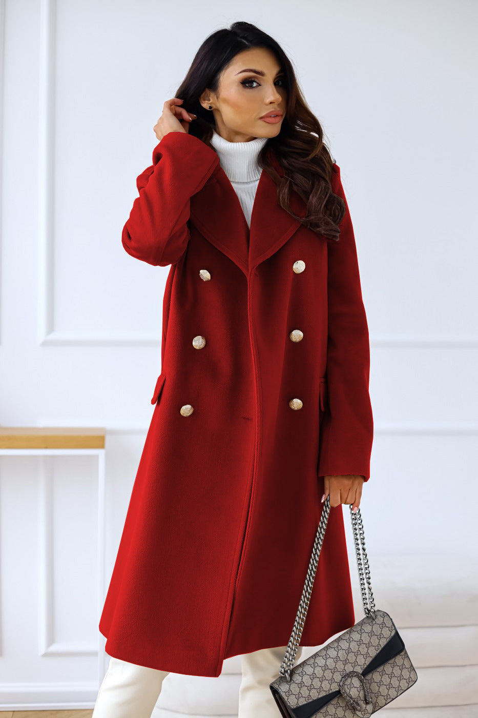 Elegante Chique Getailleerde Dames Wollen Jas met Knopen