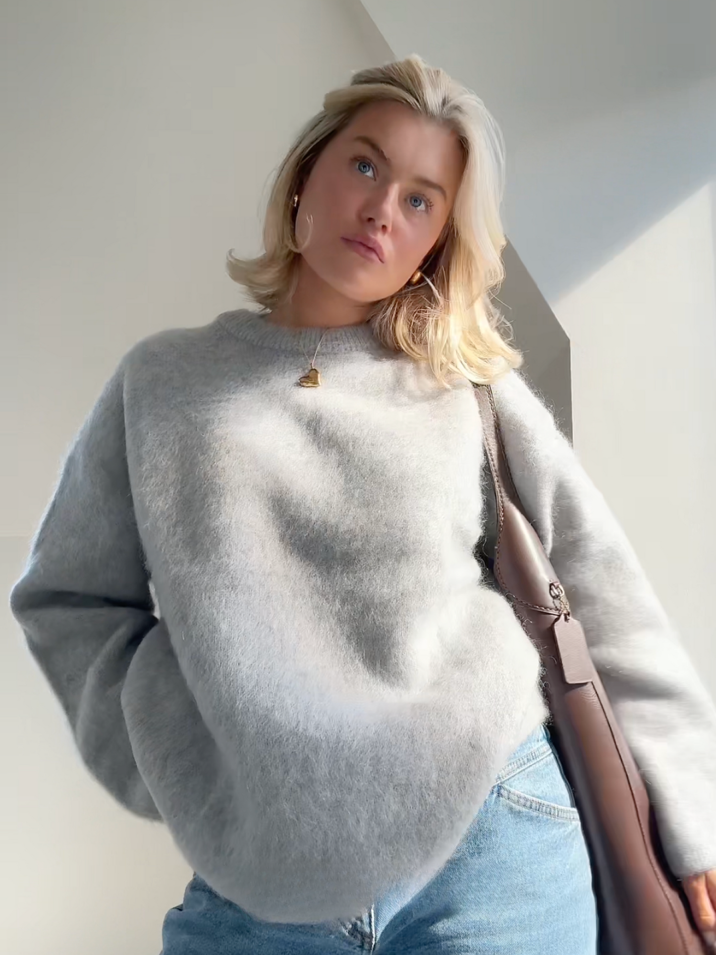 Luxe Oversized Dames Trui met Lange Mouwen en Ronde Hals